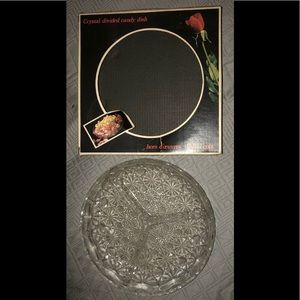 Vintage Crystal Divided Dish 7” 3-Compartments HorsD’oeuvres Relish Candy 1965